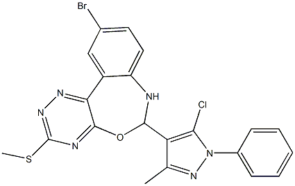 10-bromo-6-(5-chloro-3-methyl-1-phenyl-1H-pyrazol-4-yl)-3-(methylsulfanyl)-6,7-dihydro[1,2,4]triazino[5,6-d][3,1]benzoxazepine Struktur