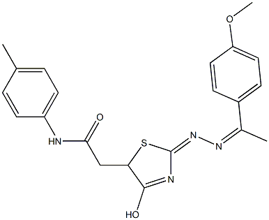 2-(4-hydroxy-2-{[1-(4-methoxyphenyl)ethylidene]hydrazono}-2,5-dihydro-1,3-thiazol-5-yl)-N-(4-methylphenyl)acetamide Struktur