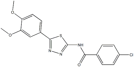 N-{5-[3,4-bis(methyloxy)phenyl]-1,3,4-thiadiazol-2-yl}-4-chlorobenzamide Struktur