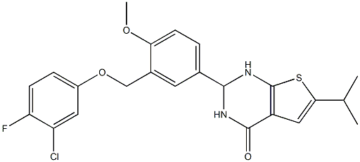 2-{3-[(3-chloro-4-fluorophenoxy)methyl]-4-methoxyphenyl}-6-isopropyl-2,3-dihydrothieno[2,3-d]pyrimidin-4(1H)-one Struktur