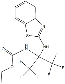 ethyl 1-(1,3-benzothiazol-2-ylamino)-2,2,2-trifluoro-1-(trifluoromethyl)ethylcarbamate Struktur