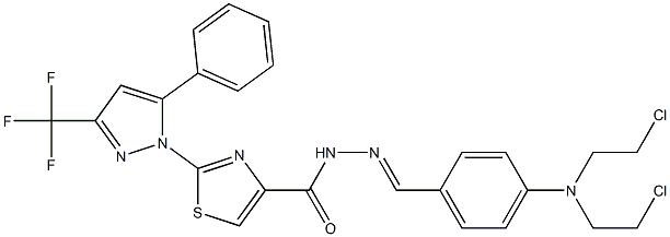 N'-{4-[bis(2-chloroethyl)amino]benzylidene}-2-[5-phenyl-3-(trifluoromethyl)-1H-pyrazol-1-yl]-1,3-thiazole-4-carbohydrazide Struktur