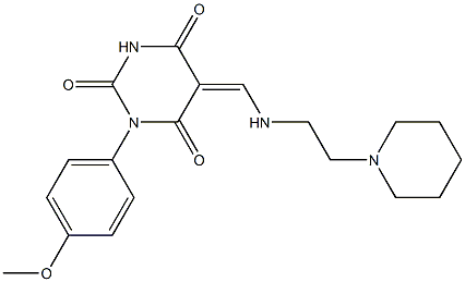 1-(4-methoxyphenyl)-5-({[2-(1-piperidinyl)ethyl]amino}methylene)-2,4,6(1H,3H,5H)-pyrimidinetrione Struktur