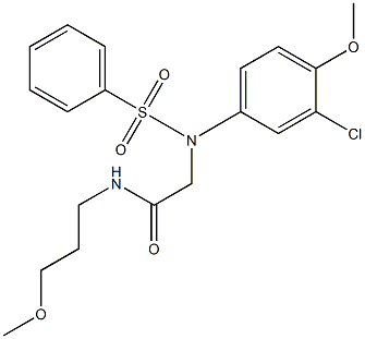 2-[3-chloro-4-methoxy(phenylsulfonyl)anilino]-N-(3-methoxypropyl)acetamide Struktur