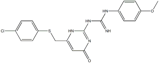 N-(6-{[(4-chlorophenyl)thio]methyl}-4-oxo-1,4-dihydro-2-pyrimidinyl)-N'-(4-methoxyphenyl)guanidine Struktur