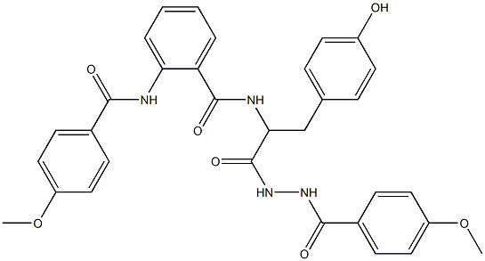 N-{1-(4-hydroxybenzyl)-2-[2-(4-methoxybenzoyl)hydrazino]-2-oxoethyl}-2-[(4-methoxybenzoyl)amino]benzamide Struktur