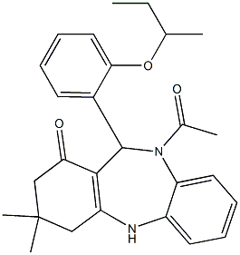 10-acetyl-11-(2-sec-butoxyphenyl)-3,3-dimethyl-2,3,4,5,10,11-hexahydro-1H-dibenzo[b,e][1,4]diazepin-1-one Struktur