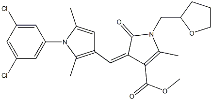 methyl 4-{[1-(3,5-dichlorophenyl)-2,5-dimethyl-1H-pyrrol-3-yl]methylene}-2-methyl-5-oxo-1-(tetrahydro-2-furanylmethyl)-4,5-dihydro-1H-pyrrole-3-carboxylate Struktur