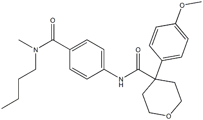 N-(4-{[butyl(methyl)amino]carbonyl}phenyl)-4-(4-methoxyphenyl)tetrahydro-2H-pyran-4-carboxamide Struktur