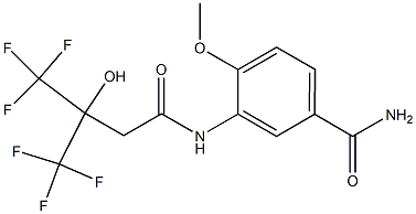 4-methoxy-3-{[4,4,4-trifluoro-3-hydroxy-3-(trifluoromethyl)butanoyl]amino}benzamide Struktur