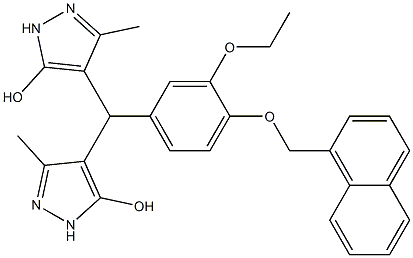 4-[[3-ethoxy-4-(1-naphthylmethoxy)phenyl](5-hydroxy-3-methyl-1H-pyrazol-4-yl)methyl]-3-methyl-1H-pyrazol-5-ol Struktur