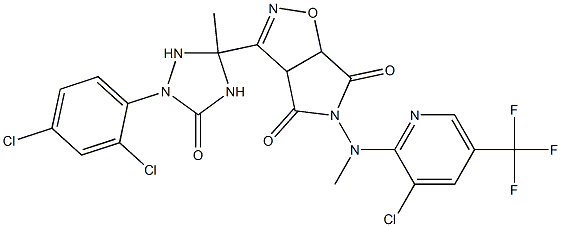 5-[[3-chloro-5-(trifluoromethyl)-2-pyridinyl](methyl)amino]-3-[1-(2,4-dichlorophenyl)-3-methyl-5-oxo-1,2,4-triazolan-3-yl]-3aH-pyrrolo[3,4-d]isoxazole-4,6(5H,6aH)-dione Struktur