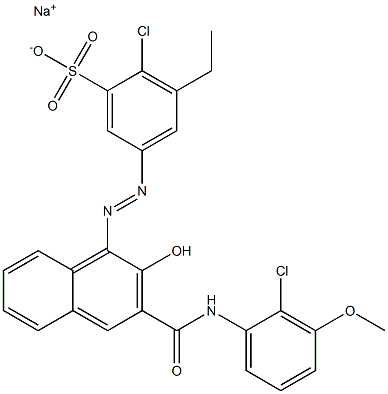 2-Chloro-3-ethyl-5-[[3-[[(2-chloro-3-methoxyphenyl)amino]carbonyl]-2-hydroxy-1-naphtyl]azo]benzenesulfonic acid sodium salt Struktur