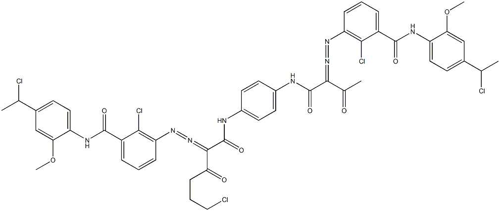 3,3'-[2-(2-Chloroethyl)-1,4-phenylenebis[iminocarbonyl(acetylmethylene)azo]]bis[N-[4-(1-chloroethyl)-2-methoxyphenyl]-2-chlorobenzamide] Struktur