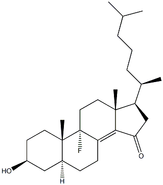 9 alpha-fluoro-5 alpha-cholest-8(14)-en-3 beta-ol-15-one Struktur