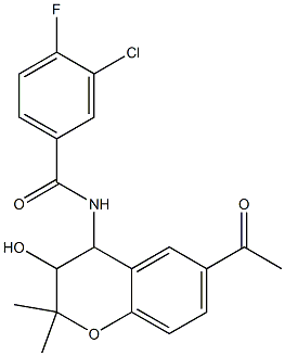 6-acetyl-4-(3-chloro-4-fluorobenzoylamino)-3,4-dihydro-2,2-dimethyl-2H-benzo(b)pyran-3-ol Struktur