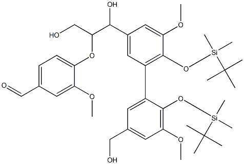 1-(3-methoxy-4-tert-butyldimethylsilyloxy-5-(2-tert-butyldimethylsilyloxy-3-methoxy-5-hydroxymethylphenyl)phenyl)-2-(4-formyl-2-methoxyphenoxy)-1,3-propanediol Struktur