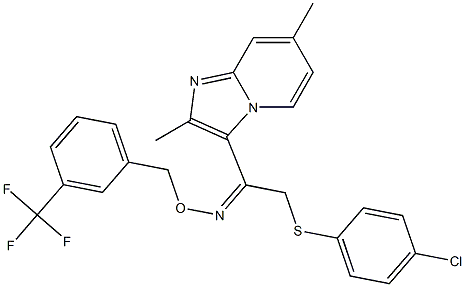 2-[(4-chlorophenyl)sulfanyl]-1-(2,7-dimethylimidazo[1,2-a]pyridin-3-yl)-1-ethanone O-[3-(trifluoromethyl)benzyl]oxime Struktur