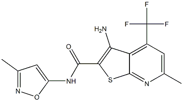 3-amino-6-methyl-N-(3-methyl-5-isoxazolyl)-4-(trifluoromethyl)thieno[2,3-b]pyridine-2-carboxamide Struktur