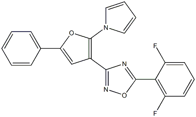 5-(2,6-difluorophenyl)-3-[5-phenyl-2-(1H-pyrrol-1-yl)-3-furyl]-1,2,4-oxadiazole Struktur