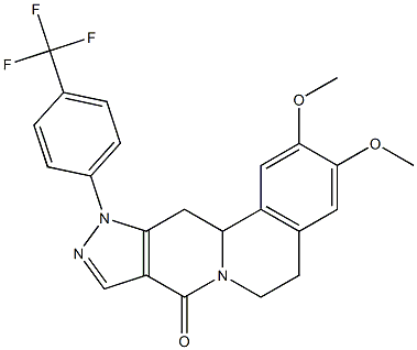 2,3-dimethoxy-11-[4-(trifluoromethyl)phenyl]-5,11,12,12a-tetrahydropyrazolo[3',4':4,5]pyrido[2,1-a]isoquinolin-8(6H)-one Struktur