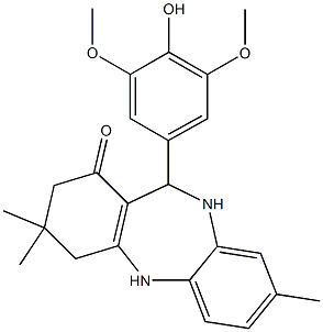 11-(4-hydroxy-3,5-dimethoxyphenyl)-3,3,8-trimethyl-2,3,4,5,10,11-hexahydro-1H-dibenzo[b,e][1,4]diazepin-1-one Struktur