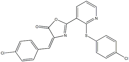 4-(4-chlorobenzylidene)-2-{2-[(4-chlorophenyl)thio]-3-pyridyl}-4,5-dihydro-1,3-oxazol-5-one Struktur