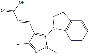 3-[5-(2,3-dihydro-1H-indol-1-yl)-1,3-dimethyl-1H-pyrazol-4-yl]prop-2-enoic acid Struktur