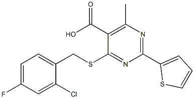 4-[(2-chloro-4-fluorobenzyl)thio]-6-methyl-2-thien-2-ylpyrimidine-5-carboxylic acid Struktur