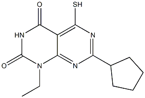 7-cyclopentyl-1-ethyl-5-mercaptopyrimido[4,5-d]pyrimidine-2,4(1H,3H)-dione Struktur