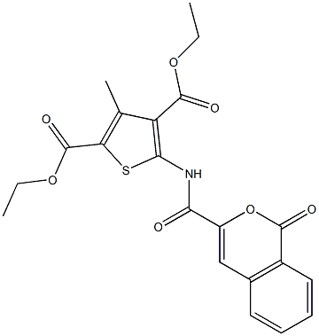 diethyl 3-methyl-5-{[(1-oxo-1H-isochromen-3-yl)carbonyl]amino}-2,4-thiophenedicarboxylate Struktur