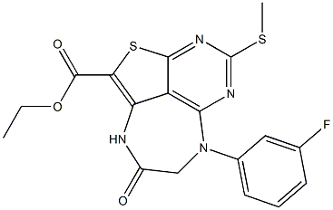 ethyl 6-(3-fluorophenyl)-4-(methylsulfanyl)-8-oxo-6,7,8,9-tetrahydro-2-thia-3,5,6,9-tetraazabenzo[cd]azulene-1-carboxylate Struktur