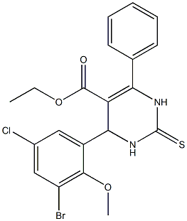 ethyl 4-(3-bromo-5-chloro-2-methoxyphenyl)-6-phenyl-2-thioxo-1,2,3,4-tetrahydro-5-pyrimidinecarboxylate Struktur