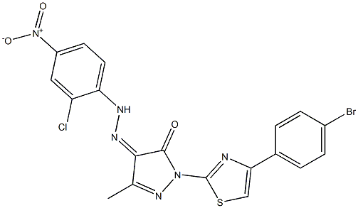 1-[4-(4-bromophenyl)-1,3-thiazol-2-yl]-3-methyl-1H-pyrazole-4,5-dione 4-[N-(2-chloro-4-nitrophenyl)hydrazone] Struktur