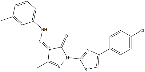 1-[4-(4-chlorophenyl)-1,3-thiazol-2-yl]-3-methyl-1H-pyrazole-4,5-dione 4-[N-(3-methylphenyl)hydrazone] Struktur