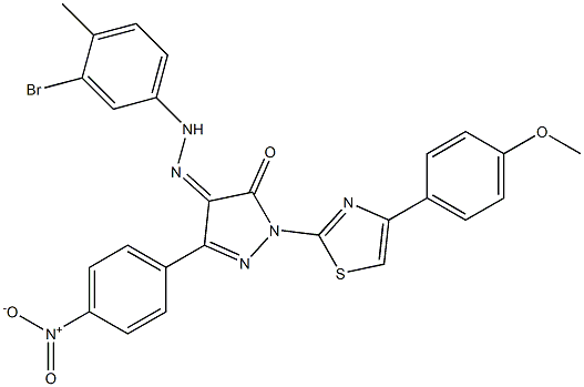 1-[4-(4-methoxyphenyl)-1,3-thiazol-2-yl]-3-(4-nitrophenyl)-1H-pyrazole-4,5-dione 4-[N-(3-bromo-4-methylphenyl)hydrazone] Struktur