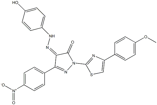 1-[4-(4-methoxyphenyl)-1,3-thiazol-2-yl]-3-(4-nitrophenyl)-1H-pyrazole-4,5-dione 4-[N-(4-hydroxyphenyl)hydrazone] Struktur