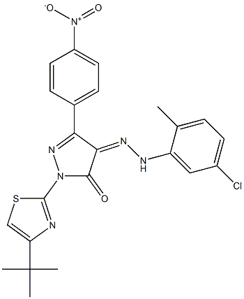 1-[4-(tert-butyl)-1,3-thiazol-2-yl]-3-(4-nitrophenyl)-1H-pyrazole-4,5-dione 4-[N-(5-chloro-2-methylphenyl)hydrazone] Struktur