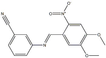 3-{[(E)-(4,5-dimethoxy-2-nitrophenyl)methylidene]amino}benzonitrile Struktur