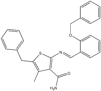 5-benzyl-2-({(E)-[2-(benzyloxy)phenyl]methylidene}amino)-4-methyl-3-thiophenecarboxamide Struktur