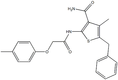 5-benzyl-4-methyl-2-{[2-(4-methylphenoxy)acetyl]amino}-3-thiophenecarboxamide Struktur