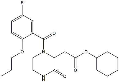 cyclohexyl 2-[1-(5-bromo-2-propoxybenzoyl)-3-oxo-2-piperazinyl]acetate Struktur