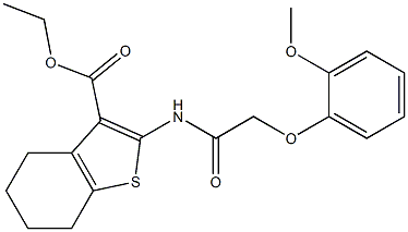 ethyl 2-{[2-(2-methoxyphenoxy)acetyl]amino}-4,5,6,7-tetrahydro-1-benzothiophene-3-carboxylate Struktur