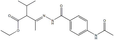 ethyl 3-{(E)-2-[4-(acetylamino)benzoyl]hydrazono}-2-isopropylbutanoate Struktur