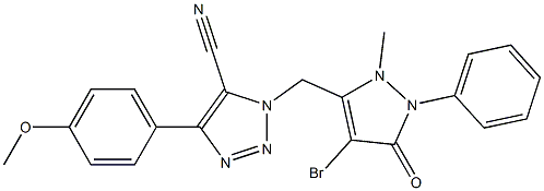 1-[(4-bromo-2-methyl-5-oxo-1-phenyl-2,5-dihydro-1H-pyrazol-3-yl)methyl]-4-(4-methoxyphenyl)-1H-1,2,3-triazole-5-carbonitrile Struktur