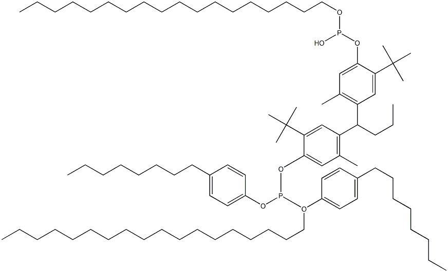 [Butylidenebis(2-tert-butyl-5-methyl-4,1-phenyleneoxy)]bis(phosphonous acid)O,O'-dioctadecyl O,O'-bis(4-octylphenyl) ester Struktur