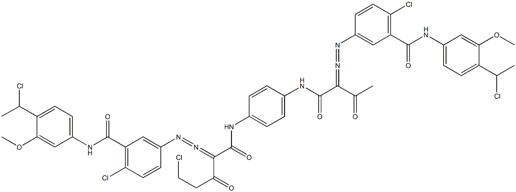 3,3'-[2-(Chloromethyl)-1,4-phenylenebis[iminocarbonyl(acetylmethylene)azo]]bis[N-[4-(1-chloroethyl)-3-methoxyphenyl]-6-chlorobenzamide] Struktur