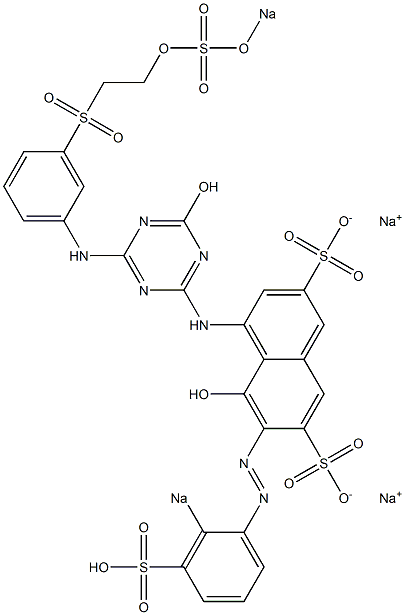 5-Hydroxy-4-[[4-hydroxy-6-[3-[[2-(sodiosulfooxy)ethyl]sulfonyl]anilino]-1,3,5-triazin-2-yl]amino]-6-[(2-sodiosulfophenyl)azo]-2,7-naphthalenedisulfonic acid disodium salt Struktur