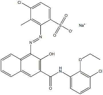 4-Chloro-3-methyl-2-[[3-[[(3-chloro-2-ethoxyphenyl)amino]carbonyl]-2-hydroxy-1-naphtyl]azo]benzenesulfonic acid sodium salt Struktur