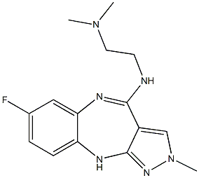 2-Methyl-7-fluoro-4-[[2-(dimethylamino)ethyl]amino]2,10-dihydropyrazolo[3,4-b][1,5]benzodiazepine Struktur